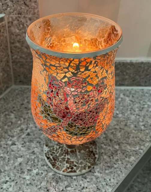 Kelch Windlicht Vase Glasbausteine Mosaik-Glas Kerzenglas Motiv Rose H 25 11⌀ cm