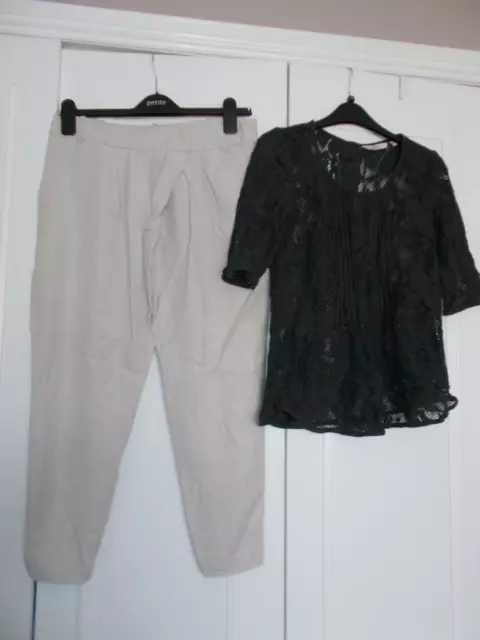 Zara stone jogger style trousers & Next lace top bundle Size S 8/10 UK 36/38 Eu