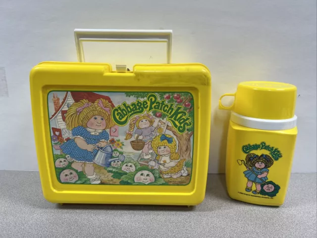 Vintage Cabbage Patch Kids Lunch Box 1985 Yellow Plastic w/ Thermos &  Handle