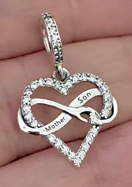 Mother Mum & Son Love Heart Hands Infinity Pendant Charm - 925 Sterling Silver