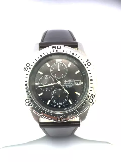 Citizen Herren Eco Drive Date 100 MT Chrono XL Lederarmband Uhr 0870-H11623