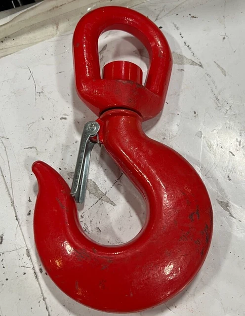 Heavy Duty Swivel Self-Locking/ Lifting Hook Rigging, Red WLL 15T,  1-1/4"