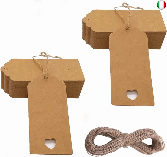 100 Etichette Regalo Di Natale + Spago - 20 Stili Diversi, Carta Kraft, Per Pacchi, Albero, Decorazioni