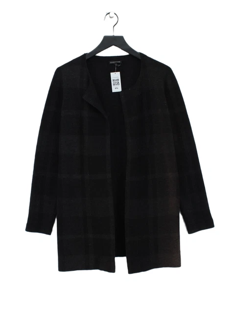 Eileen Fisher Damen-Strickjacke XS schwarz 100 % Wolle Rundhalsausschnitt
