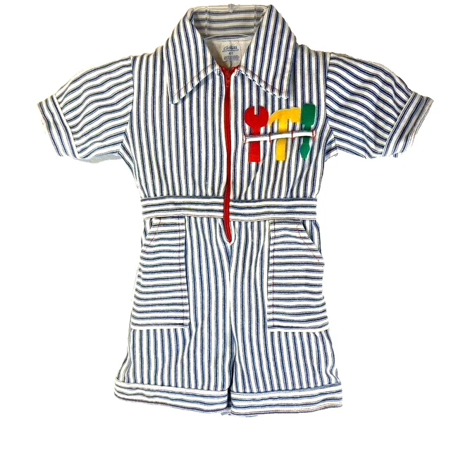 Carters Vintage romper 4t blue white tool belt striped shorts boy girls 80s