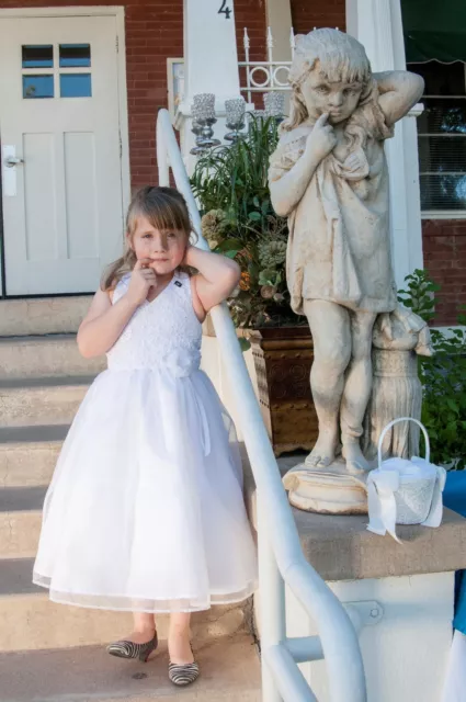 FLOWER GIRL white dress pageant wedding communion size 8 Worn Once.
