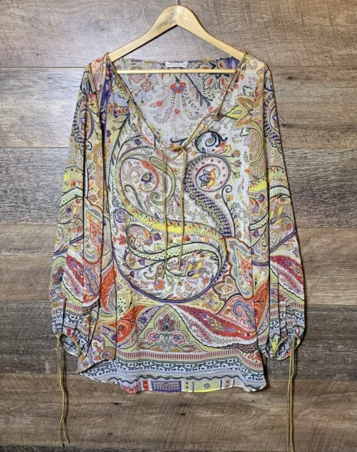 ETRO Kaftan Top Tunic Incredible Paisley Pattern Colourful VGC - Size 48