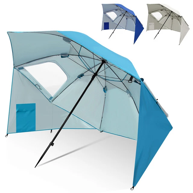 Sonnenschirm UV Schutz Tragbar 210cm X 170cm Mit Sandscken Und  Aluminiumstangen  Strandmuschel Sonnenschutz Camping