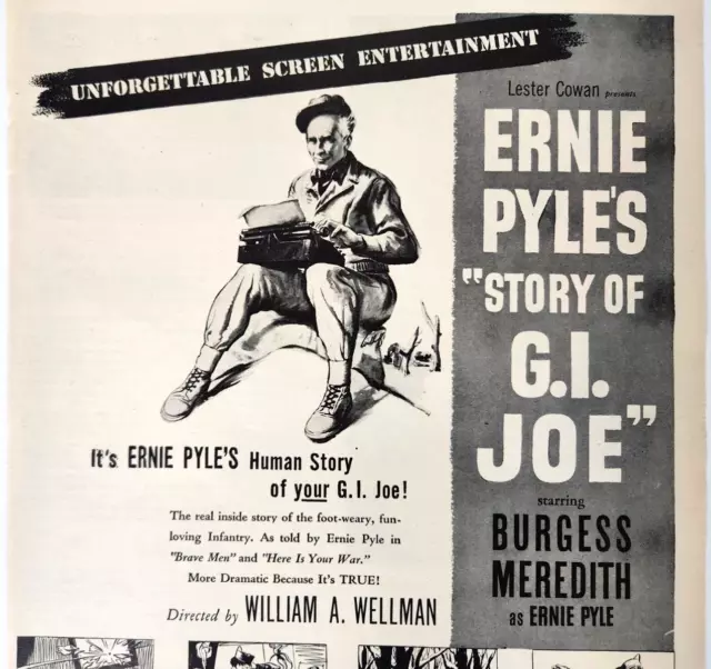 GI Joe Ernie Pyle Burgess Meredith Vintage 1945 Movie Ad Magazine Print