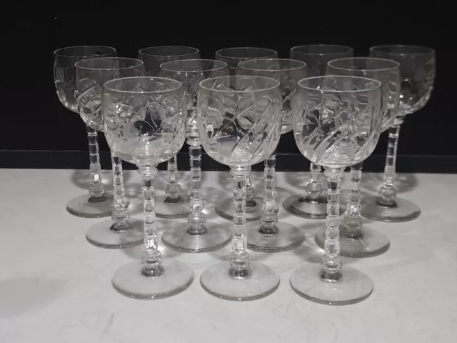 SET OF 12 RARE- Libbey Rock Sharpe ALPINE Cut Wine Glasses Goblets 5 7/8”