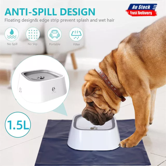 1.5L Pet Dog Cat Water Bowl No Spill Slow Feeder Dispenser Dust Free Non-Skid