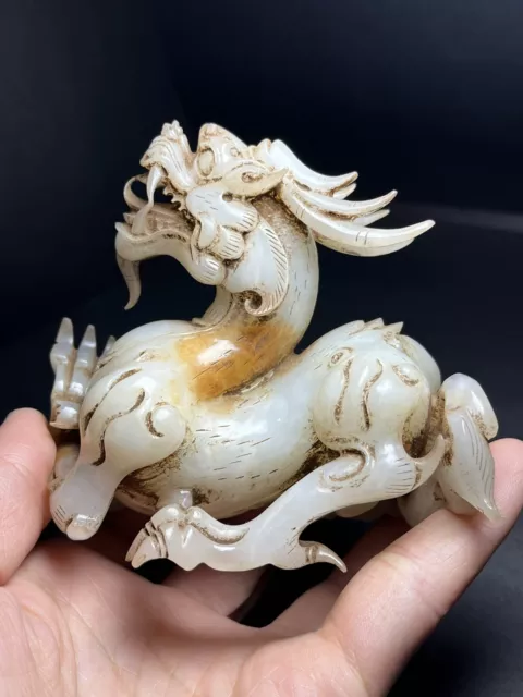 Chinese Exquisite Handmade Kirin carving Hetian Jade Statue