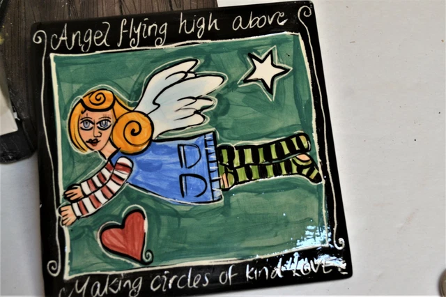 Ceramic Tile Whimsy Angel Flying high above making circles of love Ellen Edith ?