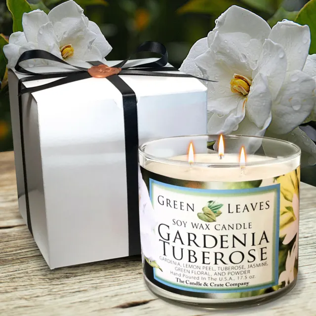 Gardenia Tuberose Scented 3-Wick Soy Wax Candle, Freshly Handmade When You Order