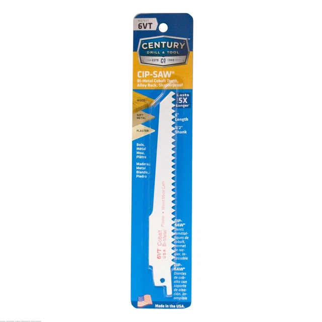 Hoja de sierra recíproca bimetálica Century Drill 6VT x 6"" de ancho 3/4"" de espesor