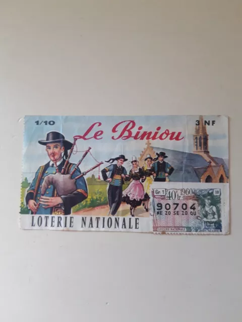 Ancien billet loterie nationale Le Biniou de 1960 Brumaire