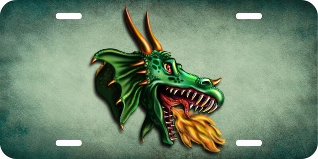 Green Dragon Head Fantasy Mascot Reptile Aluminum Car License Plate Tag LP753
