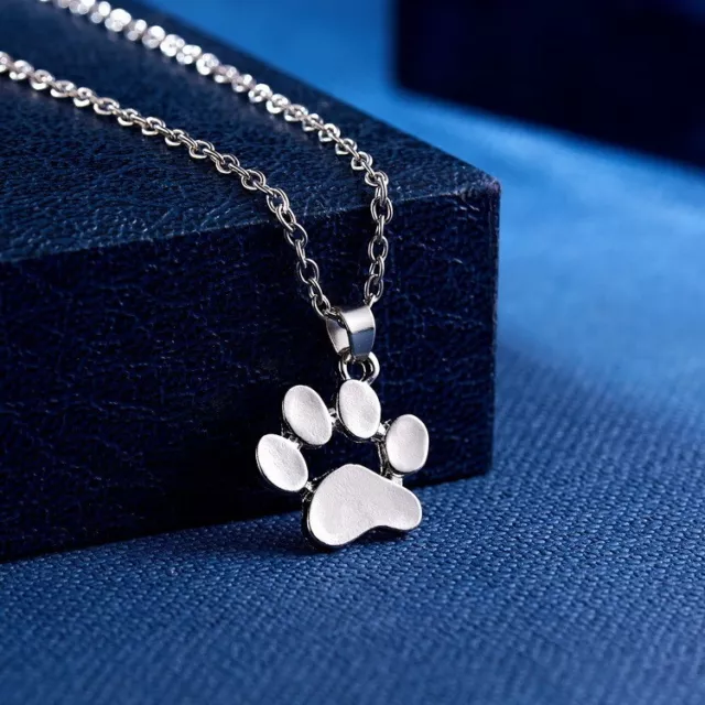 Silver Dog, Cat Love Paw Print Shaped Stainless Steel Metal Pendant Necklace