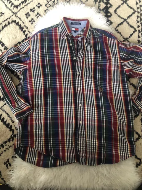 Vintage 90s Tommy Hilfiger Plaid Button Down Shirt Men's Size Medium Monogram C7