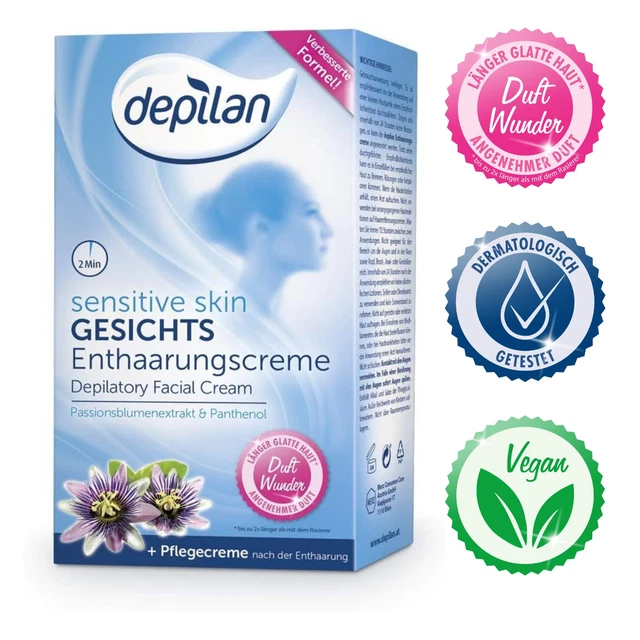 Gesichts Enthaarungscreme Sensitive 50Ml + 30Ml Pflegecreme + Schwamm
