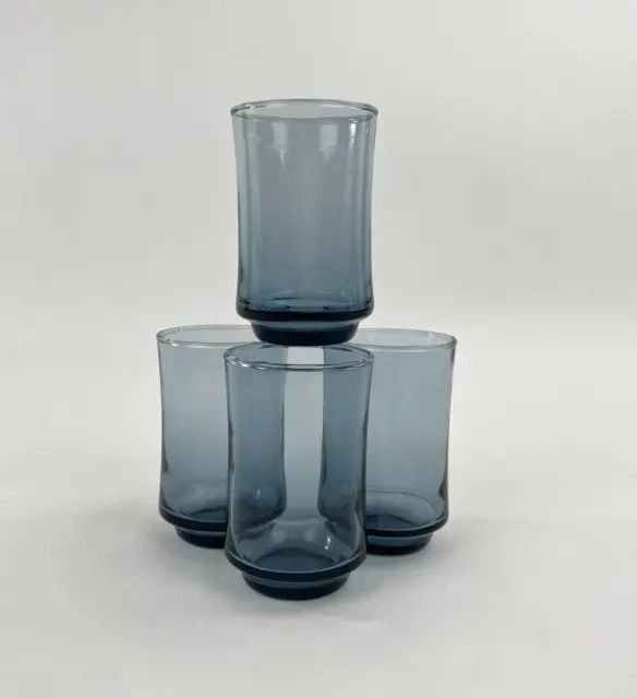 Set of 4 Libbey Juice Glasses Smokey Bolero Blue 6 oz Short Tumbler Vintage