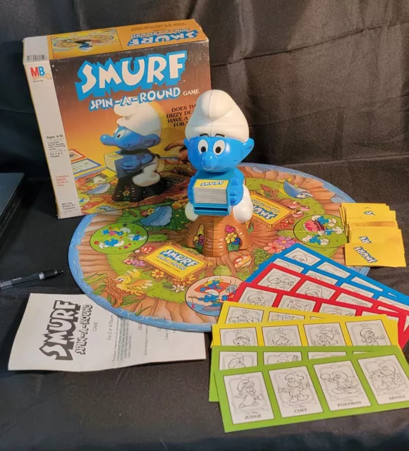 Vtg Milton Bradley Smurf Spin-A-Round Game Vintage 1983 Box Cards Instructions