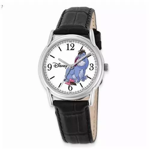 Disney Adult Size Black Leather Strap Eeyore Watch