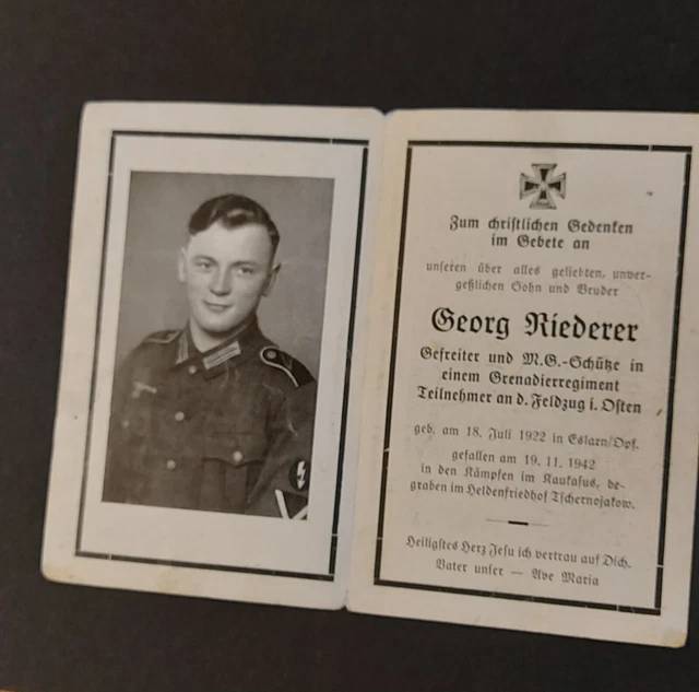 Sterbebild WW2   Riederer MG Schütze, gefallen 1942 Kaukasus aus Eslarn