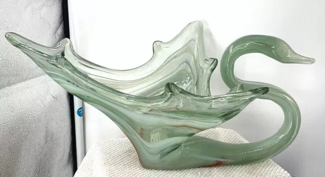 Blown Glass Mid Century Murano-Style Swirl Glass Swan Bowl Centerpiece CHOICE