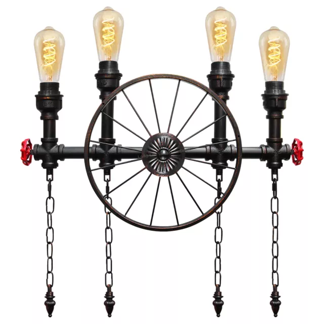 Vintage Industrial Steampunk Rustic Water pipe Wheel Wall Light 4 Way Lamp M0159