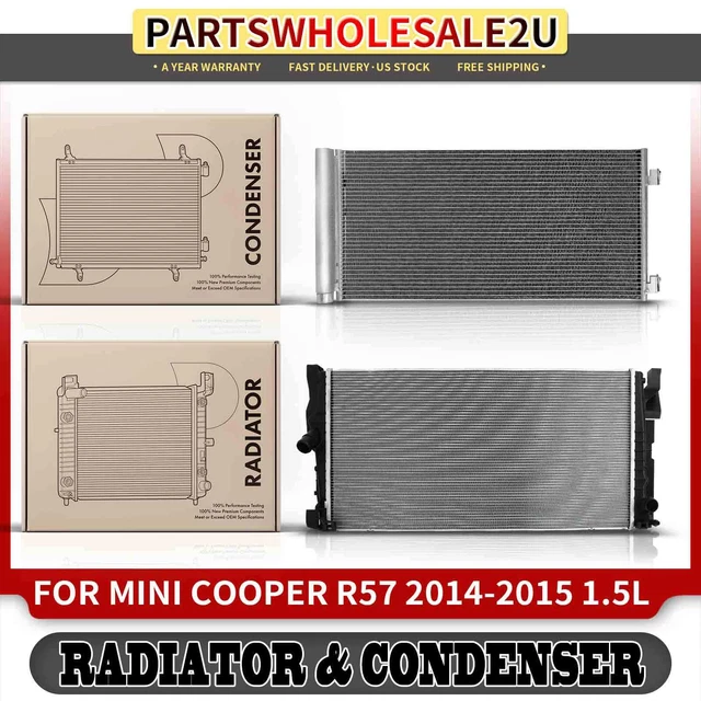 2x Radiator & AC Condenser w/ Receiver Drier for Mini Cooper R57 2014-2015 1.5L