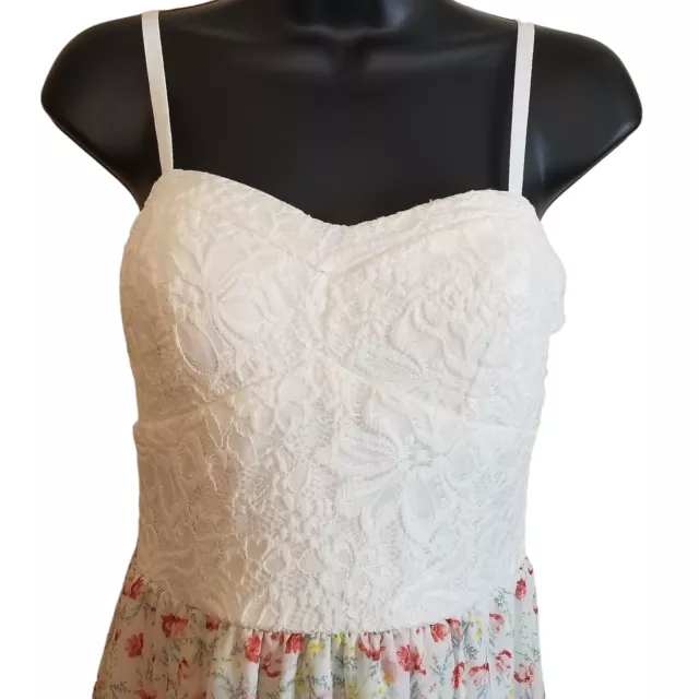 Juniors Large As U Wish Bra Cup High Low Maxi Ivory Lace Bodice + Floral Dress 2