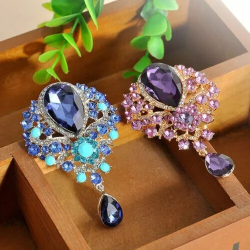 Multicolor Large Waterdrop Rhinestone Crystal Bridal Bouquet Pin Wedding Brooch