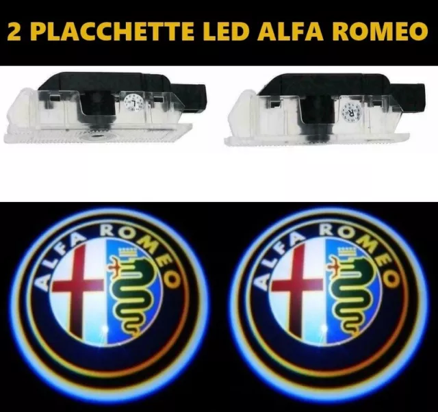 2 Placchette Led Nuovo Logo Per Alfa Romeo Luci Di Cortesia Portiere Pozzanghere