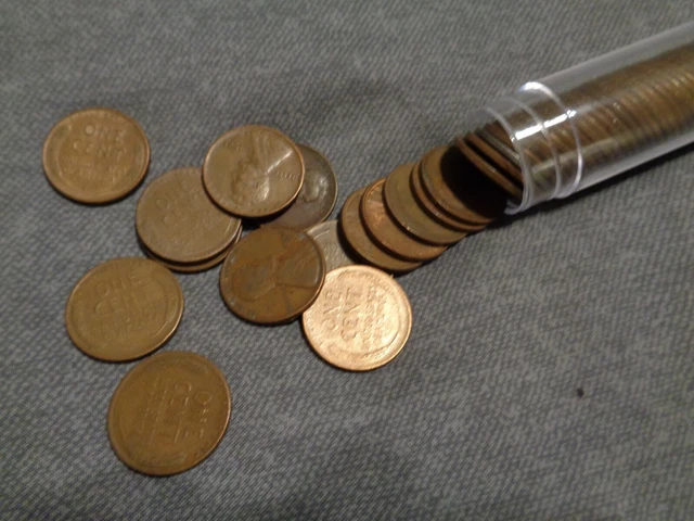  50 Lincoln Wheat Cents--Grab bag of 50 Old-Time "Wheaties"  In protective tube.