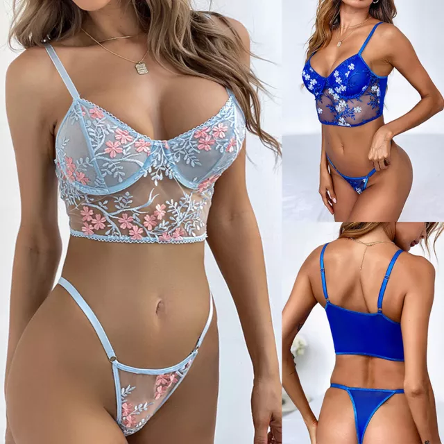 Women's Sexy Lingerie Lace Babydoll Bra Thong Set Sleepwear Underwear Nightwear*