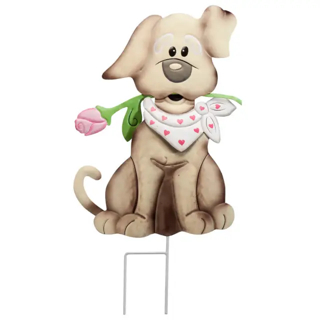 Valentine's Puppy Lawn Stake by Fox River Creations, Outdoor Yard Décor, Metal