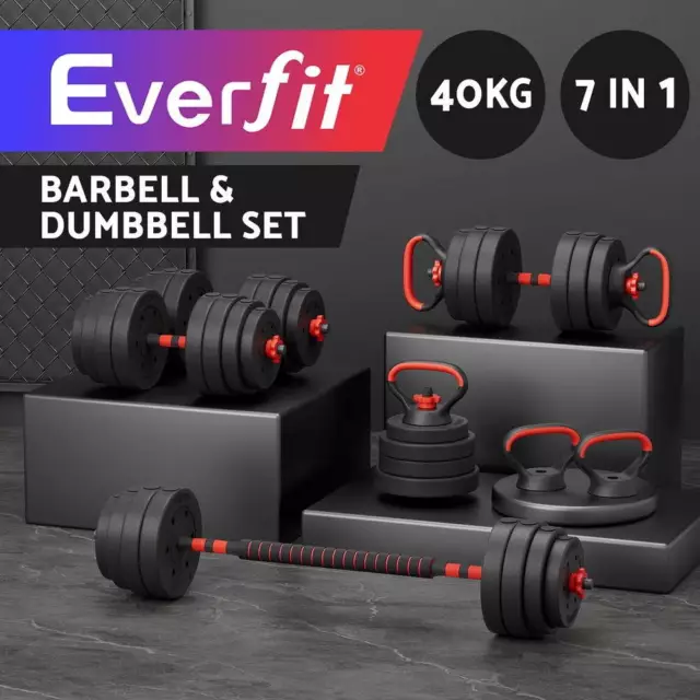 Everfit 40kg Adjustable Dumbbells Set Kettle Bell Weight Plates Barbells Gym