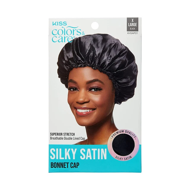KISS COLORS & CARE Silky Satin Bonnet Cap, XL, Protective, Gentle Fabric & Slip-