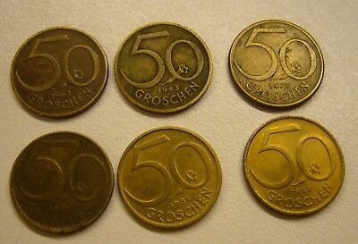 1961 1963 1973 1981 x2 1987 Austria 50 Groschen Coin Lot