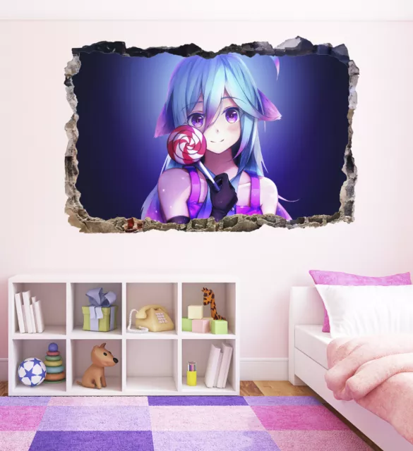 Anime Girl Manga Smashed 3D Wall Decal Sticker Mural Room Art Decor Vinyl DA138