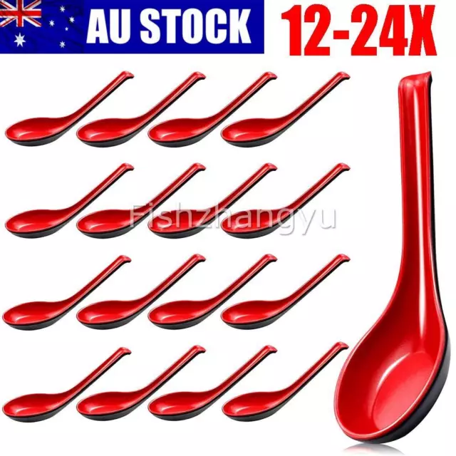 12-24pcs Soup Ramen Spoons Asian Chinese Utensils Long HandleHook Flatware