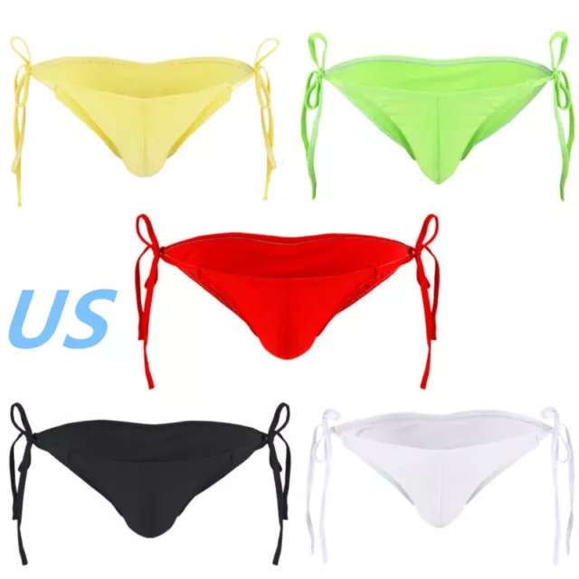 MENS SILKY SMOOTH Briefs Lingerie Bikini Thong Tie Side String Lace Up ...