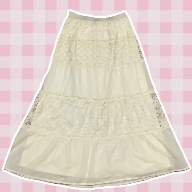 Cato Cream Tiered Lace Fairycore Boho Maxi Peasant Skirt