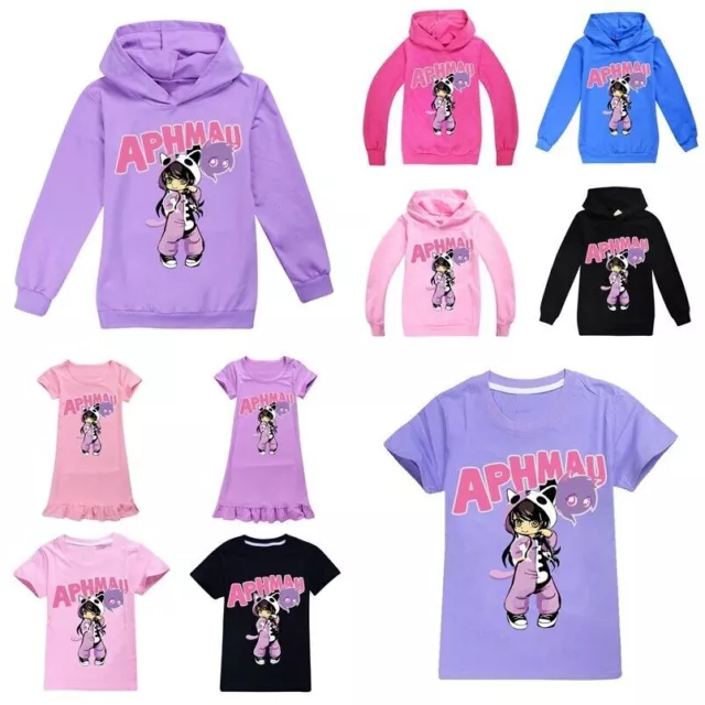 Felpa con cappuccio bambini griglie Aphmau 100% cotone t-shirt top camicia da notte nuova