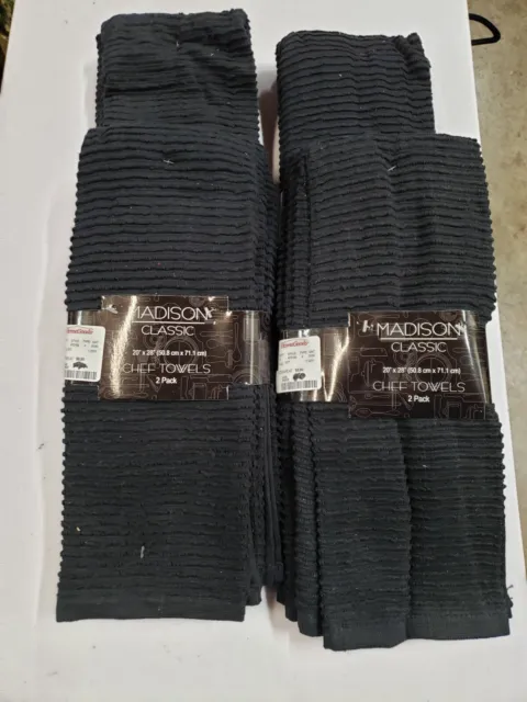 Medison Classic Chef Towel 20" x 28" Black 2-Pack Everyday Use Ribbed