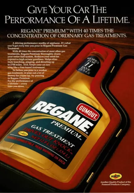 1989 Vintage Print Ad Give Your Car Pennzoil Gumout Regane Premium Gas Treatment