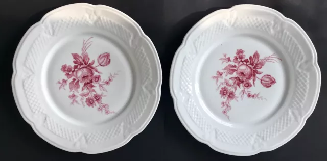 LIMOGES MODÈLE BERRY LE LOURIOUX 2 GRANDES ASSIETTES FLEURS ROSES Flowery plates