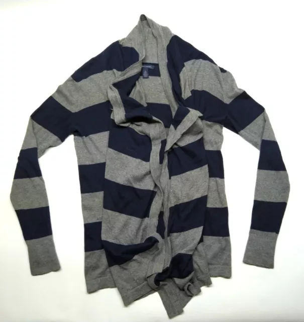 Tommy Hilfiger Women's Cardigan Sweater Open Front XS Blue Gray Striped