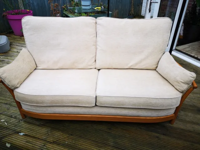 Ercol Renaissance Blonde Wood 3 Seater Sofa Settee - High Back
